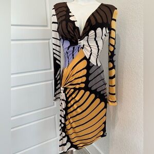 Issa London Multi-Color Print Gathered at Side 100% Silk Knit Dress